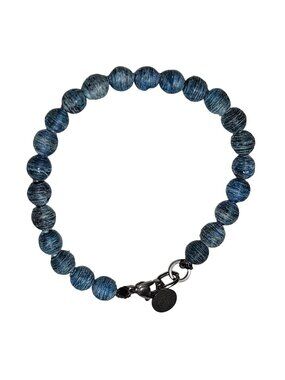 Handcrafted Blue Paper Bead Bracelet Stretch Metal Charm Eco Friendly Jewelry